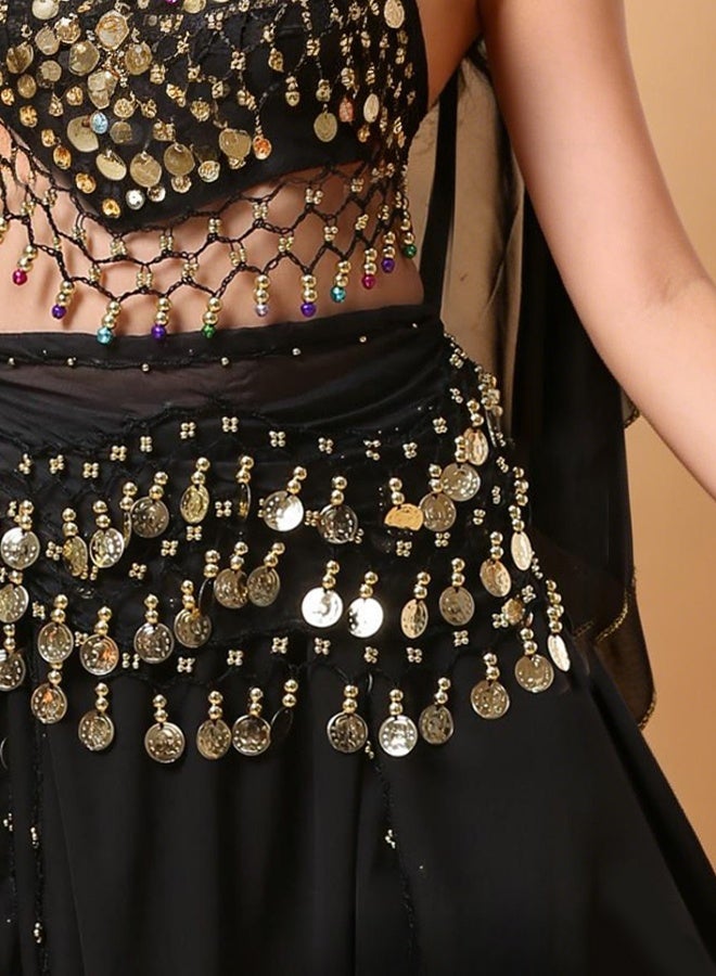 RESONIX Belly Dance Waist Chain for Women with 128 Gold Coins, Chiffon Coin Belt Adjustable Waist Wrap for Dance Performance, Fitness & Practice - Image 5